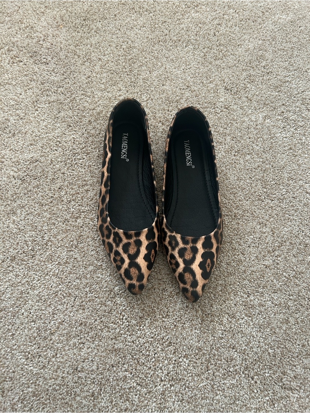 Leopard Print Pointed Toe Flats - Brown